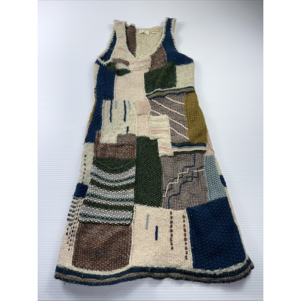 Anthropologie Sleeping on Snow Knitted Patchwork  Sweater Dress XS‎ Wool Blend
